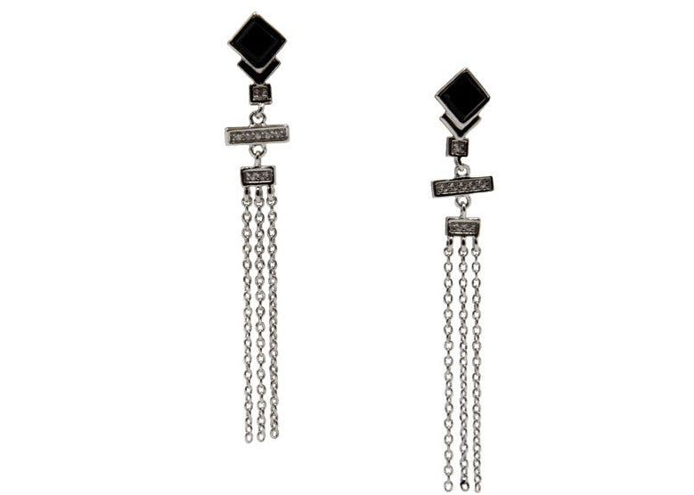 Jugendstil-Ohrringe, Silber mit onyx stein