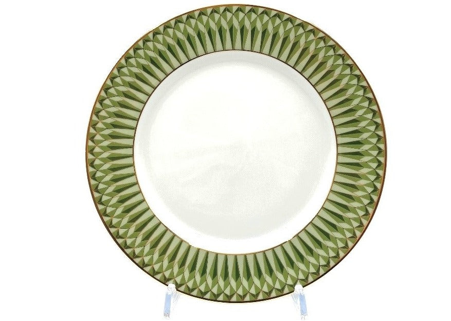 Dessertteller aus der Prtoduktlinie OLIVA , mit grünen rand, ansicht von vorne