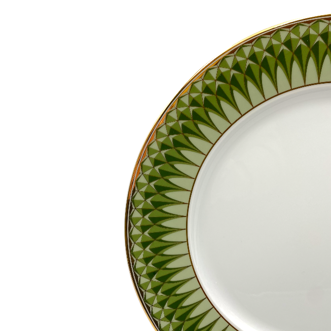 Dessertteller aus der Prtoduktlinie OLIVA , mit grünen rand, ansicht ausschnitt