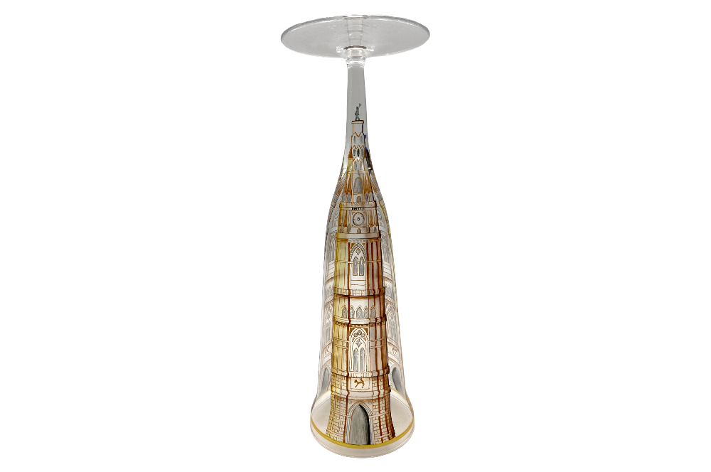 kuppelglas, sekglas mit Rathaus, handbemalen