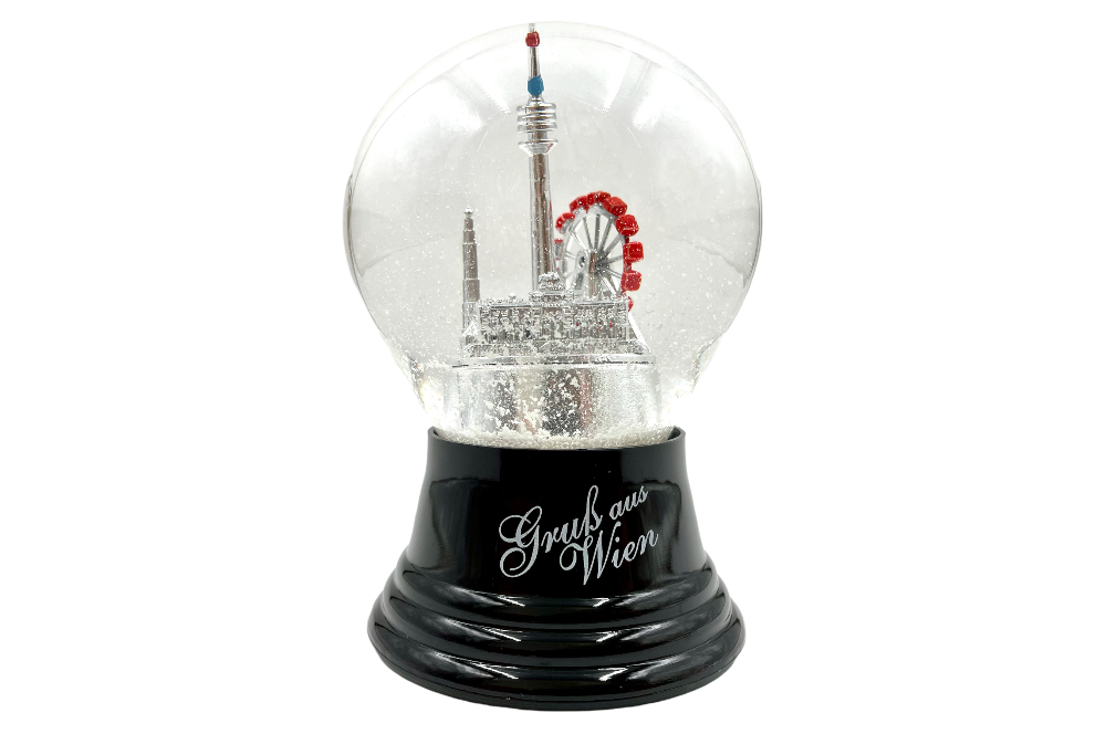 schneekugel mit wiener sehenwürdigkeiten in silber