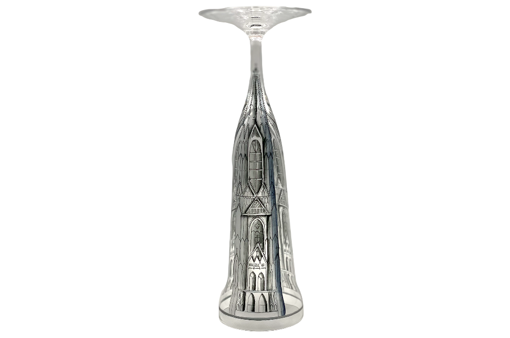 kuppelglas, sektflöte, handbemalen mit der Kuppel des Stephansdom