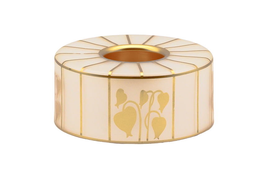Kerzenhalter im Jugendstildesign in , Weiss mit goldenen Elementen und Linien, Ansicht von der seite