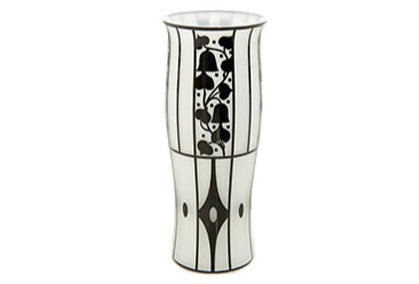 Art deco vase glockenblume, milchglasch mit schrzen jugenstilelementen, linien und glockenblumen, Ansicht ganze Vase
