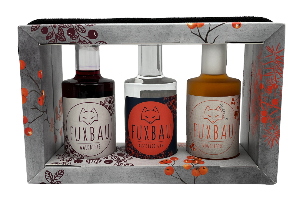 geschenkbox mit 3 verschieden gin sorten von fuxbau