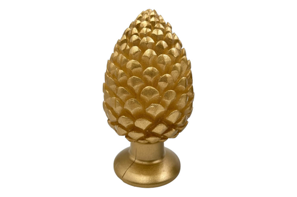 dekokerze kiefernzapfen in gold groß